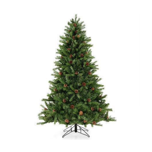 6/7 FT Artificial Christmas Tree with Pine Cones and Adjustable Brightness-7 ft