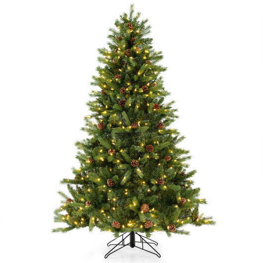 6/7 FT Artificial Christmas Tree with Pine Cones and Adjustable Brightness-7 ft