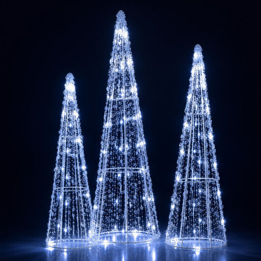 Set of 3 Pre-lit Christmas Cone Trees with Star Strings for Christmas-Cold White LuxuryLifeWay Online Store