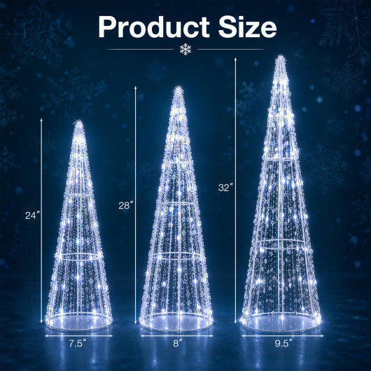Set of 3 Pre-lit Christmas Cone Trees with Star Strings for Christmas-Cold White LuxuryLifeWay Online Store