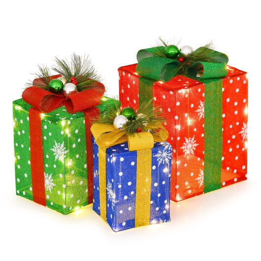 3 PCS Christmas Lighted Gift Boxes Set Decoration with 52 Pre-lit LED Lights LuxuryLifeWay Online Store