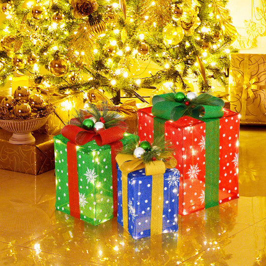 3 PCS Christmas Lighted Gift Boxes Set Decoration with 52 Pre-lit LED Lights LuxuryLifeWay Online Store