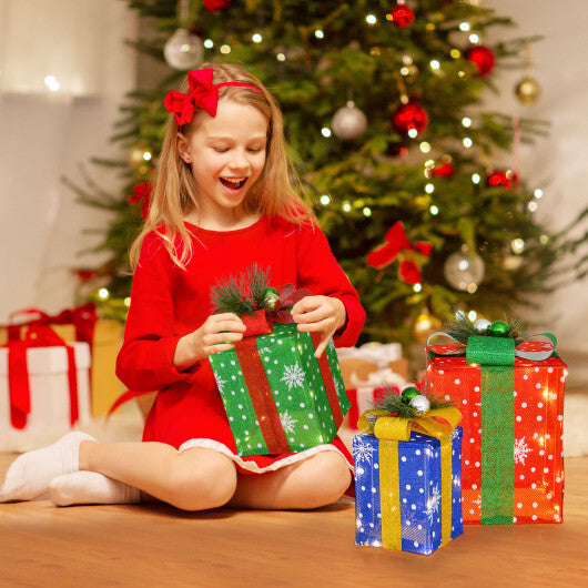 3 PCS Christmas Lighted Gift Boxes Set Decoration with 52 Pre-lit LED Lights LuxuryLifeWay Online Store