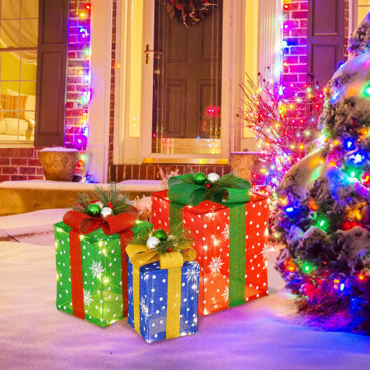 3 PCS Christmas Lighted Gift Boxes Set Decoration with 52 Pre-lit LED Lights LuxuryLifeWay Online Store