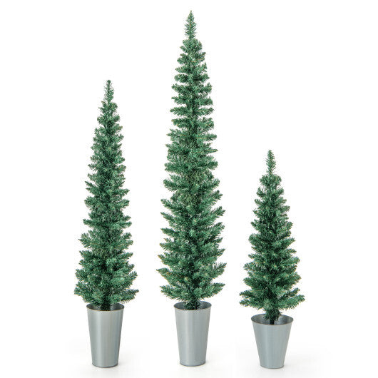 Set of 3 Potted Artificial Christmas Tree with Silver Metal Buckets LuxuryLifeWay Online Store