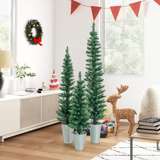 Set of 3 Potted Artificial Christmas Tree with Silver Metal Buckets LuxuryLifeWay Online Store