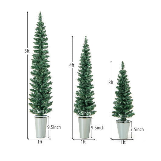 Set of 3 Potted Artificial Christmas Tree with Silver Metal Buckets LuxuryLifeWay Online Store