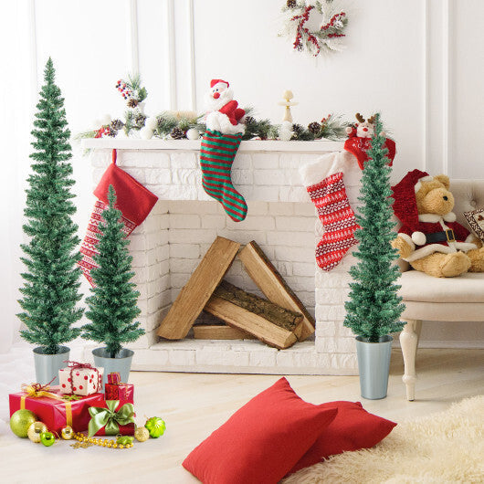 Set of 3 Potted Artificial Christmas Tree with Silver Metal Buckets LuxuryLifeWay Online Store