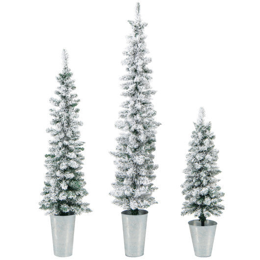 Set of 3 Potted Artificial Christmas Tree Snow-Flocked LuxuryLifeWay Online Store