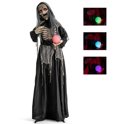 6ft Halloween Animatronics Standing Witch with Light Up Eyes and Magical Ball LuxuryLifeWay Online Store
