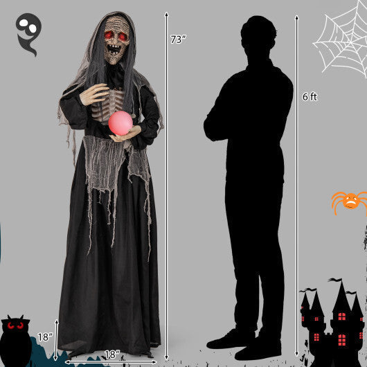 6ft Halloween Animatronics Standing Witch with Light Up Eyes and Magical Ball LuxuryLifeWay Online Store