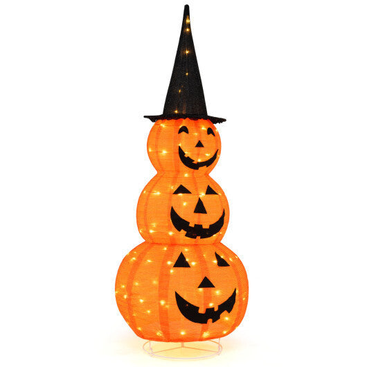 5 Feet Lighted Stacked Pumpkins Halloween Decoration with Witch Hat LuxuryLifeWay Online Store