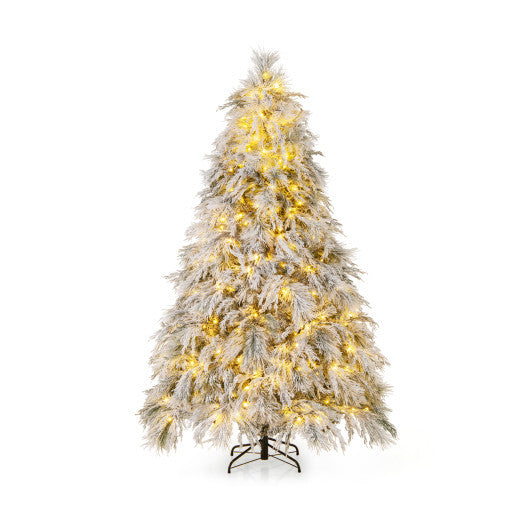 6 Feet Pre-Lit Snow Flocked Christmas Tree with Warm White LED Lights-6 ft