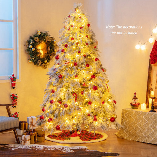 6 Feet Pre-Lit Snow Flocked Christmas Tree with Warm White LED Lights-6 ft