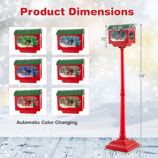 59 Inch Christmas Street Lamp with Sound-Activated Snow Globe Lantern-Red LuxuryLifeWay Online Store