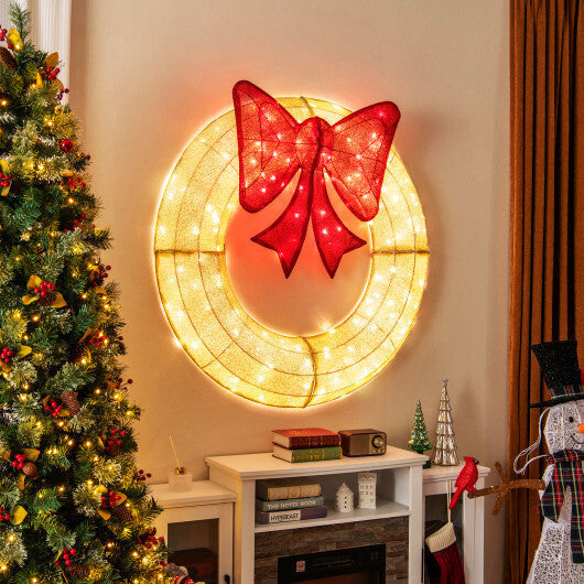 48 Inch Pre-Lit Lighted Christmas Mesh Wreath with Bow and 200 LED Bulbs-Green LuxuryLifeWay Online Store