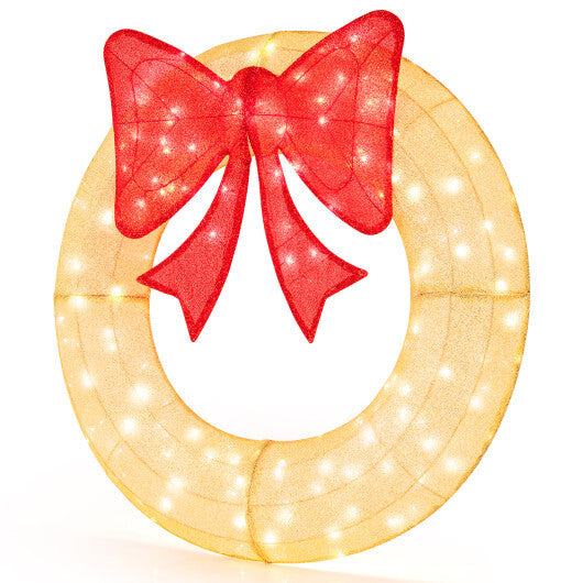 48 Inch Pre-Lit Lighted Christmas Mesh Wreath with Bow and 200 LED Bulbs-Green LuxuryLifeWay Online Store