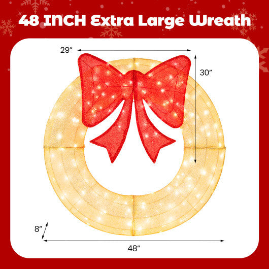 48 Inch Pre-Lit Lighted Christmas Mesh Wreath with Bow and 200 LED Bulbs-Green LuxuryLifeWay Online Store