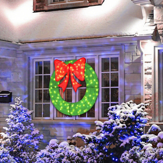 48 Inch Pre-Lit Lighted Christmas Mesh Wreath with Bow and 200 LED Bulbs-Green LuxuryLifeWay Online Store