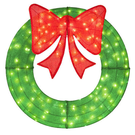 48 Inch Pre-Lit Lighted Christmas Mesh Wreath with Bow and 200 LED Bulbs-Green LuxuryLifeWay Online Store