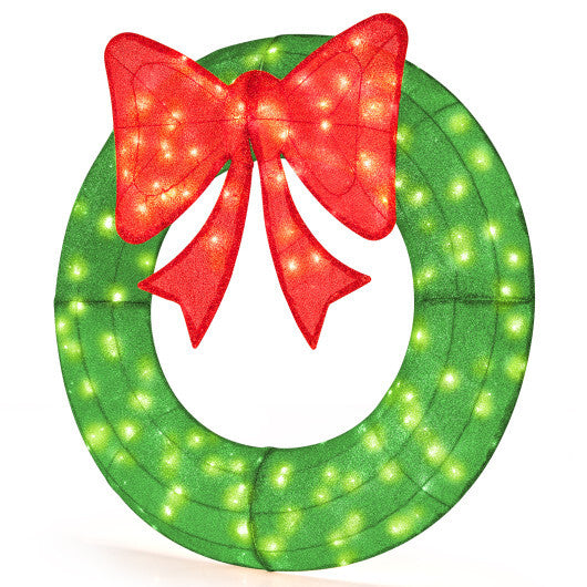 48 Inch Pre-Lit Lighted Christmas Mesh Wreath with Bow and 200 LED Bulbs-Green LuxuryLifeWay Online Store