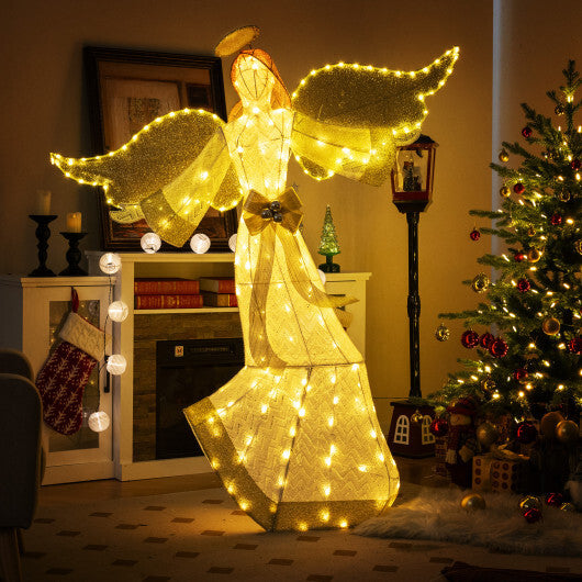 5.2 Feet Christmas Pre-Lit Angel with Halo Wings and 180 Warm White LED Lights LuxuryLifeWay Online Store