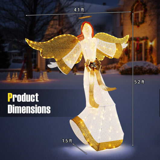 5.2 Feet Christmas Pre-Lit Angel with Halo Wings and 180 Warm White LED Lights LuxuryLifeWay Online Store