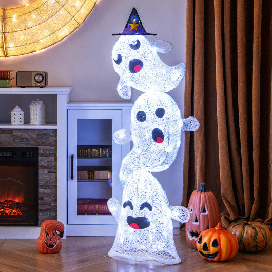 4 FT Lighted Standing Halloween Decoration Stacked Ghosts with 120 LED Lights LuxuryLifeWay Online Store