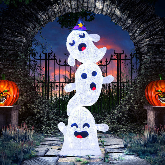 4 FT Lighted Standing Halloween Decoration Stacked Ghosts with 120 LED Lights LuxuryLifeWay Online Store