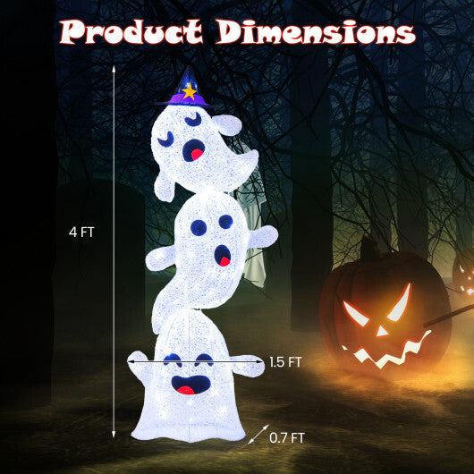 4 FT Lighted Standing Halloween Decoration Stacked Ghosts with 120 LED Lights LuxuryLifeWay Online Store