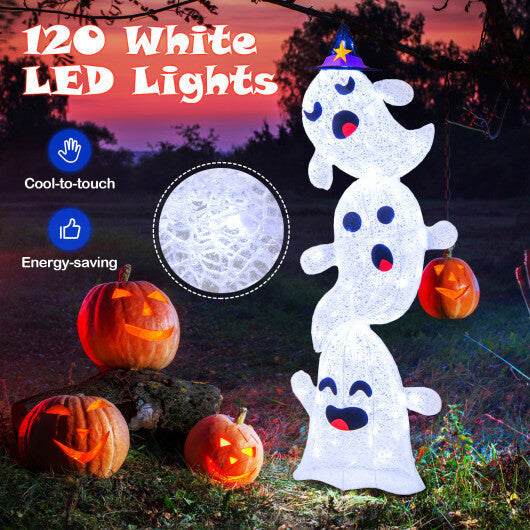 4 FT Lighted Standing Halloween Decoration Stacked Ghosts with 120 LED Lights LuxuryLifeWay Online Store