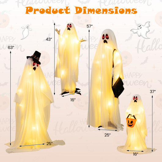 4 PCS Halloween Light up White Cloth Ghost Family with Red and Warm White LED Lights LuxuryLifeWay Online Store