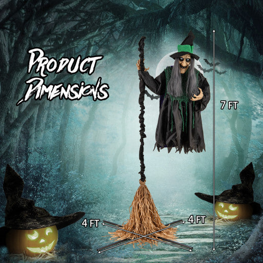 7 Feet Witch on Broom Halloween Animatronic with LED Lights LuxuryLifeWay Online Store