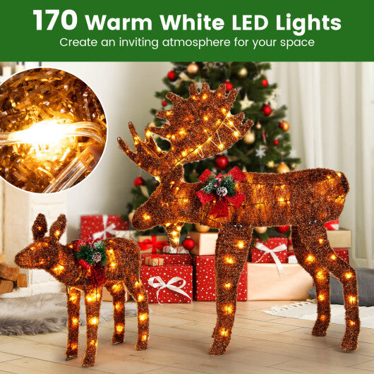 2 Pieces Lighted Moose Family with 170 LED Lights and Zip Ties