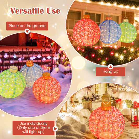 3-Piece Pre-Lit Pop up Christmas Ball Set with Warm White LED Lights LuxuryLifeWay Online Store
