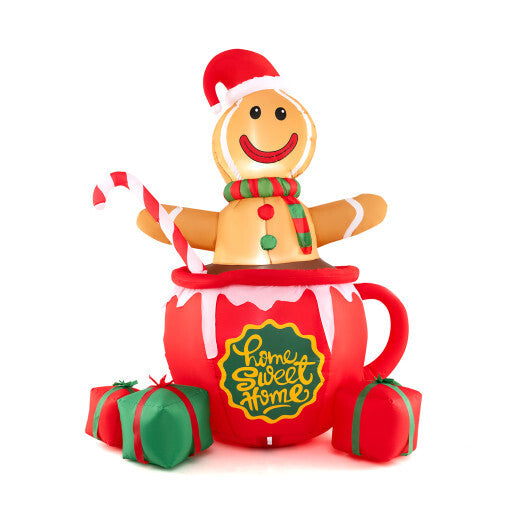 7 Feet Inflatable Gingerbread Man in Hot Cocoa Mug with Built-in LED Lights and Gift Boxes LuxuryLifeWay Online Store