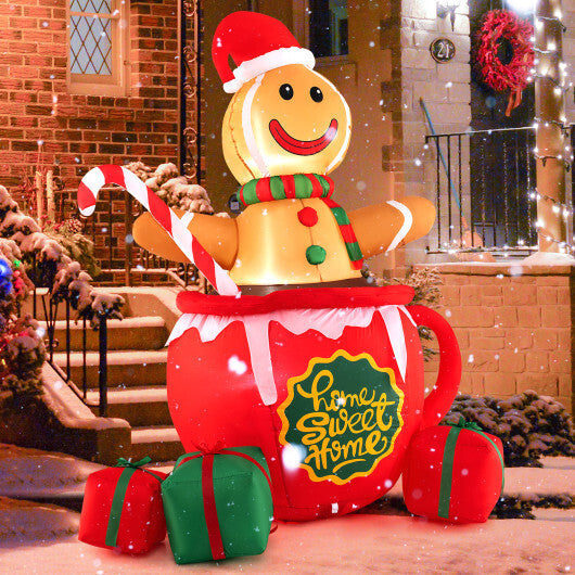 7 Feet Inflatable Gingerbread Man in Hot Cocoa Mug with Built-in LED Lights and Gift Boxes LuxuryLifeWay Online Store