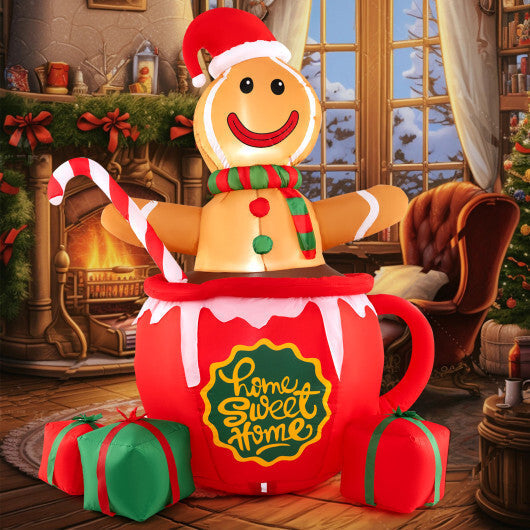 7 Feet Inflatable Gingerbread Man in Hot Cocoa Mug with Built-in LED Lights and Gift Boxes LuxuryLifeWay Online Store