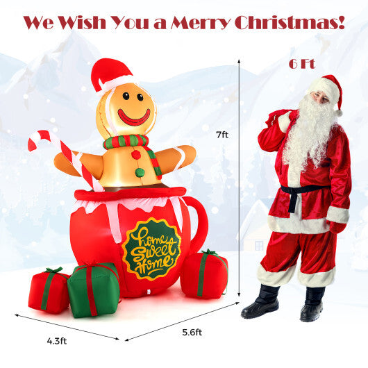 7 Feet Inflatable Gingerbread Man in Hot Cocoa Mug with Built-in LED Lights and Gift Boxes LuxuryLifeWay Online Store