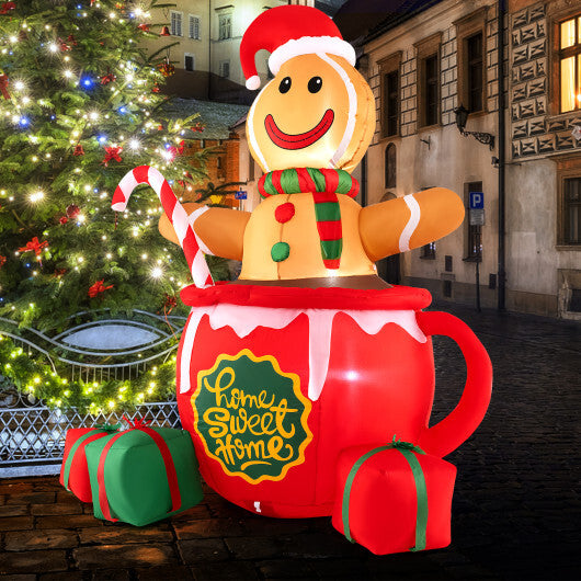7 Feet Inflatable Gingerbread Man in Hot Cocoa Mug with Built-in LED Lights and Gift Boxes LuxuryLifeWay Online Store
