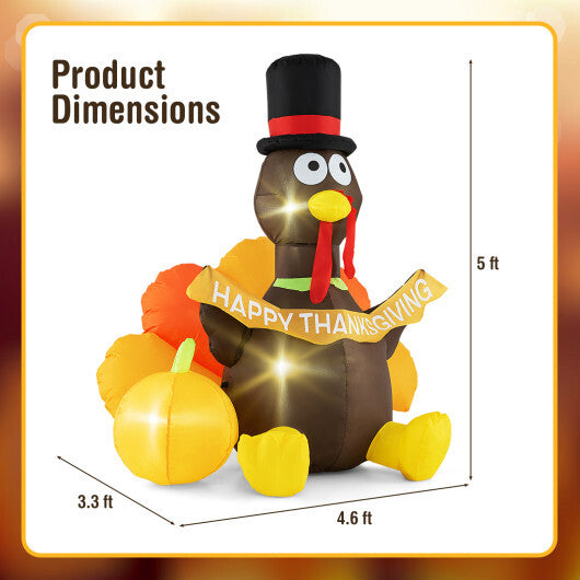 5 FT Inflatable Turkey with Pumpkin and LED Lights for Indoor Party LuxuryLifeWay Online Store