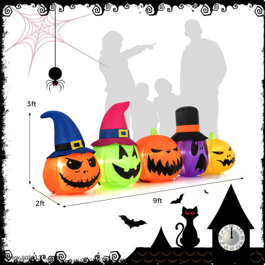 9 Feet Inflatable Pumpkin Patch Family with Built-in LED Lights and Witch Hats LuxuryLifeWay Online Store