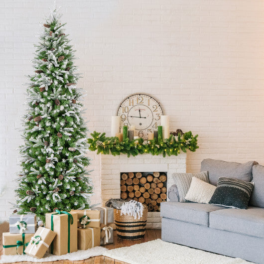 6/7.5/9 Feet Pre-Lit Artificial Christmas Tree Snow Flocked Hinged-9 FT LuxuryLifeWay Online Store