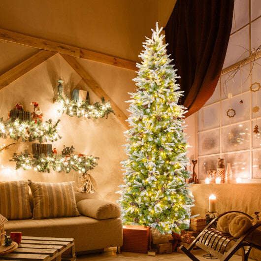 6/7.5/9 Feet Pre-Lit Artificial Christmas Tree Snow Flocked Hinged-9 FT LuxuryLifeWay Online Store