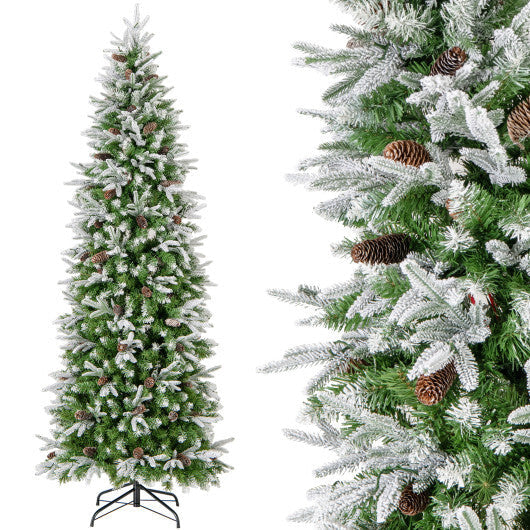 6/7.5/9 Feet Pre-Lit Artificial Christmas Tree Snow Flocked Hinged-9 FT LuxuryLifeWay Online Store