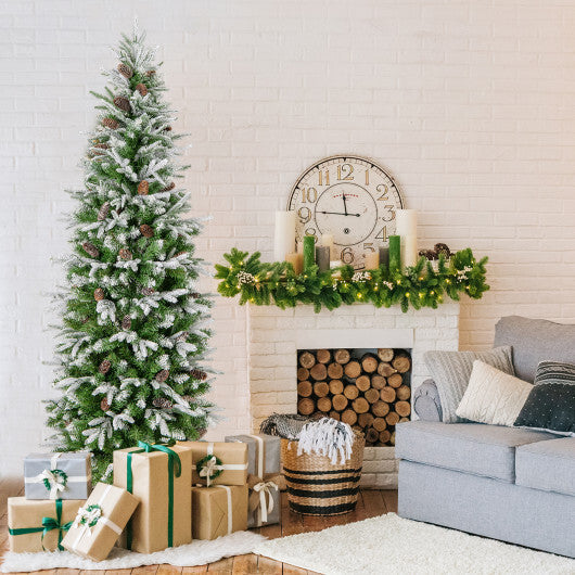 6/7.5/9 Feet Pre-Lit Artificial Christmas Tree Snow Flocked Hinged-9 FT LuxuryLifeWay Online Store