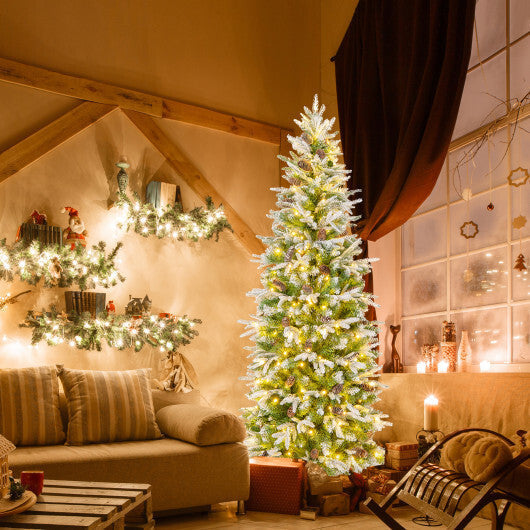 6/7.5/9 Feet Pre-Lit Artificial Christmas Tree Snow Flocked Hinged-9 FT LuxuryLifeWay Online Store