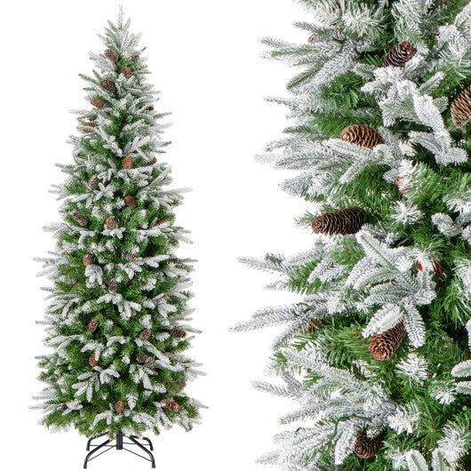 6/7.5/9 Feet Pre-Lit Artificial Christmas Tree Snow Flocked Hinged-9 FT LuxuryLifeWay Online Store