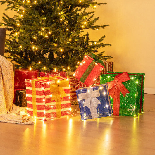 48 Inches Lighted Stacked Gift Boxes with Built-in LED Lights and Decorative Bows LuxuryLifeWay Online Store