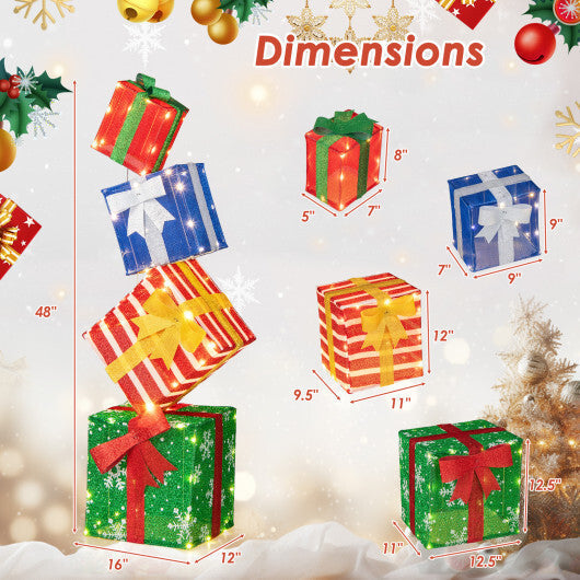 48 Inches Lighted Stacked Gift Boxes with Built-in LED Lights and Decorative Bows LuxuryLifeWay Online Store